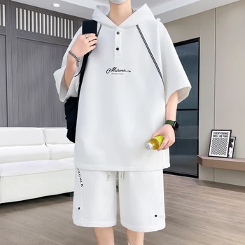 Completo Estivo Sportivo da Uomo: T-Shirt e Pantaloncini con Cappuccio, Set Due Pezzi Casual, Taglie M-5XL