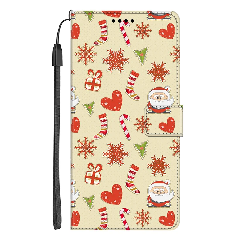 Leather Christmas Flip Wallet Phone Case - Elegant Design with Cute Holiday Theme