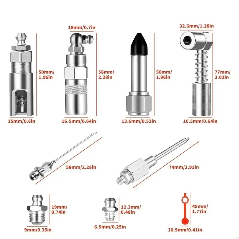 92MD Grease Guns Needle Nozzle Couplers Adapter Attachments Lubrication Tool Suitable for Hard to Reach Fittings Repair Shops