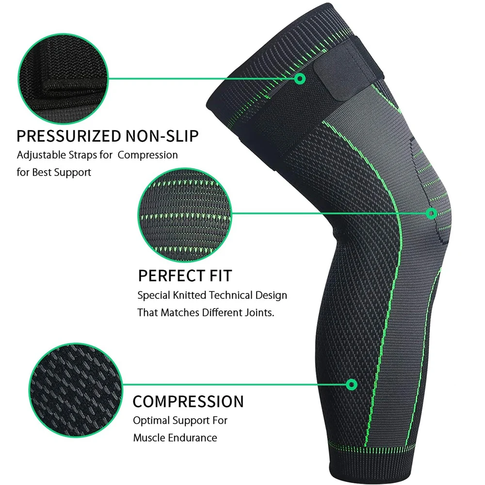 BraceTop Anti-Slip Lengthen Knee Pad Long Leg Sleeve Bandage Compression Knee Brace Running Sports Warmth Elastic Protector leg compression sleeves