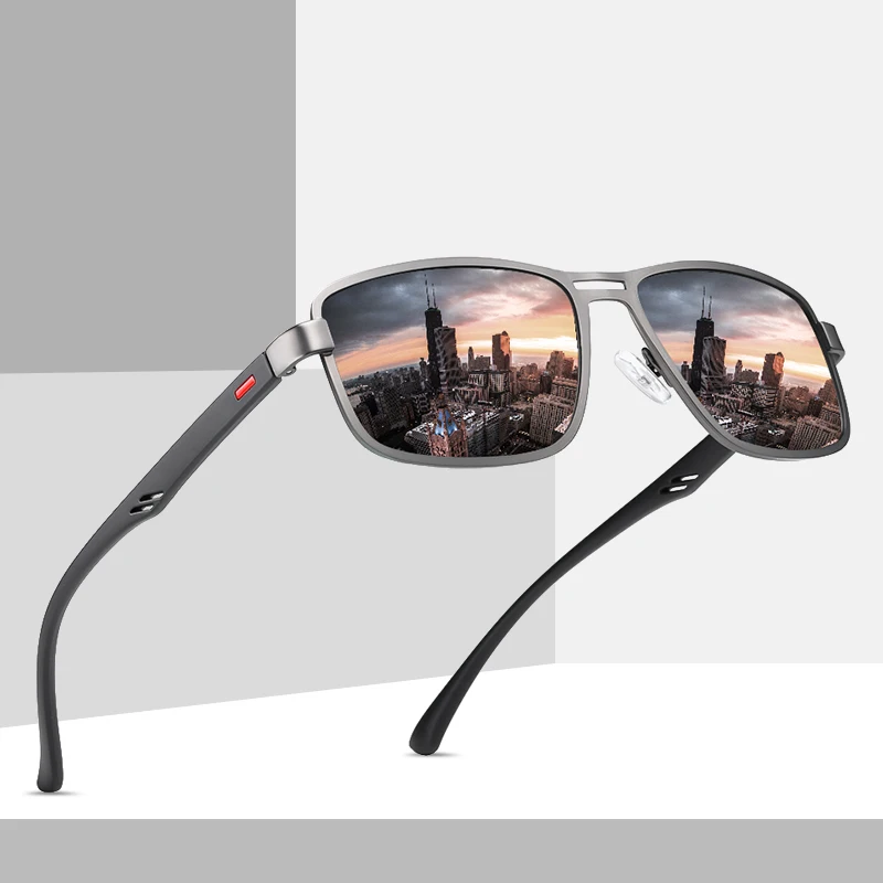 

Men's Metal Sunglasses Square Polarized UV400 Driving Shades Unique Fashion Sun Glasses Aviation Lentes De Sol With Free Box