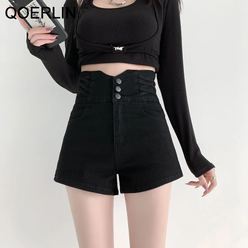 QOERLIN Ladies Stretch Jeans Hot Shorts Female 2022 New Summer Korean High Waist Tight Fit Push Up Hot Shorts Women Denim Shorts