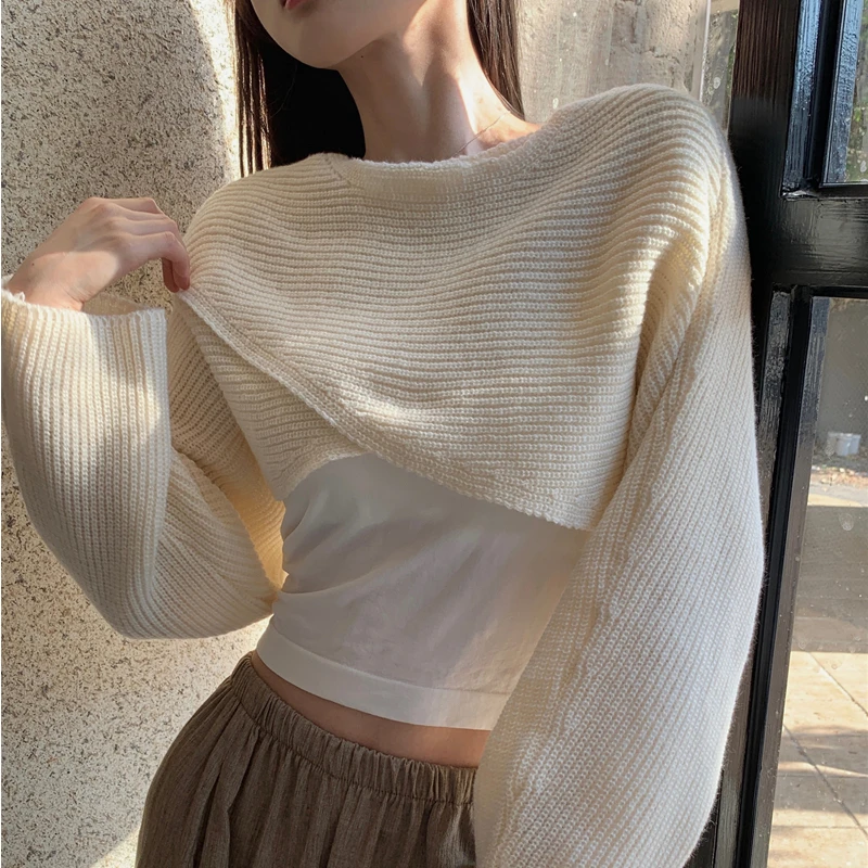 Cropped Long Sleeve Sweater | Korean Crop Sweater Women | Cropped Sweater  Pullovers - Pullovers - Aliexpress
