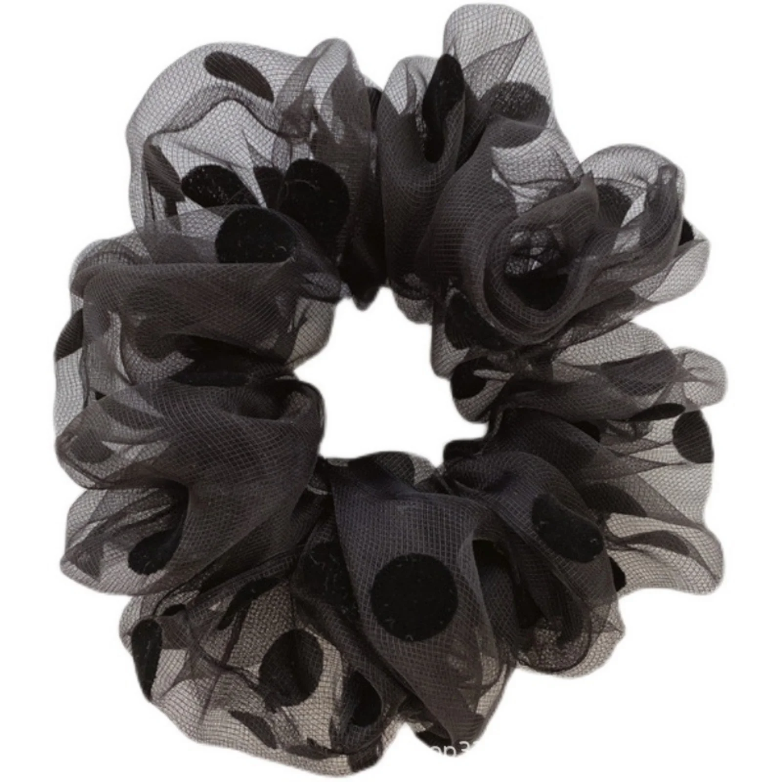 1PC　Polka Dot Organza Hair Scrunchies, Black & Beige Hair Ties, Cute Hair Accessories, Perfect for Adding a Feminine Touch