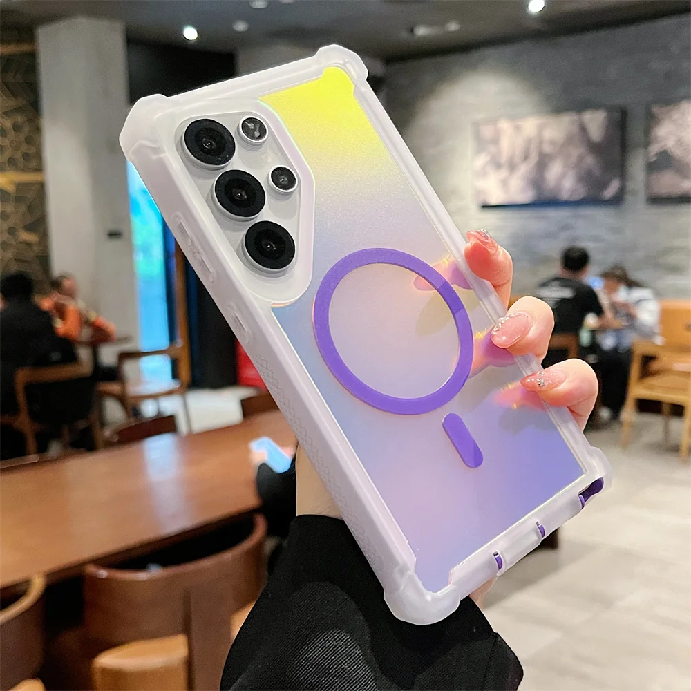Luxury Shockproof Magnetic Changing Color Case for Samsung S25Ultra S24 Plus Double Layer Armor For Magsafe Protective Cover 2