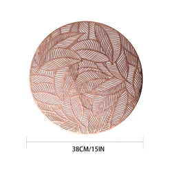 Elegant Gold Leaf Design PVC Placemats - Set of 4 Luxurious Table Decor Coasters - Round (ROSE GOLD)