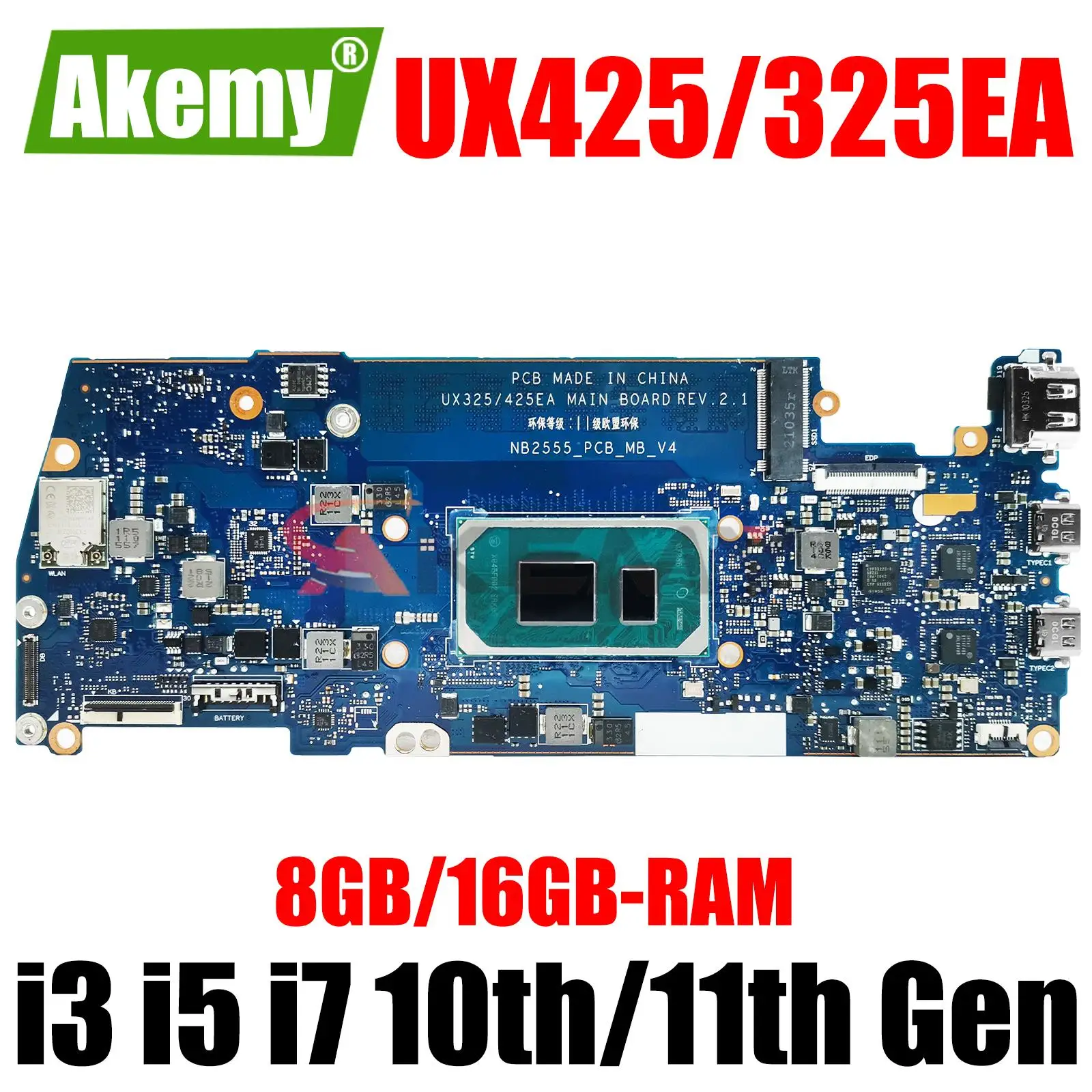 

UX425EA UX325EA motherboard For Asus ZenBook 14 13 UX425EA UX325EA Laptop Motherboard with i3 i5 i7 11th Gen cpu 8G 16GB RAM