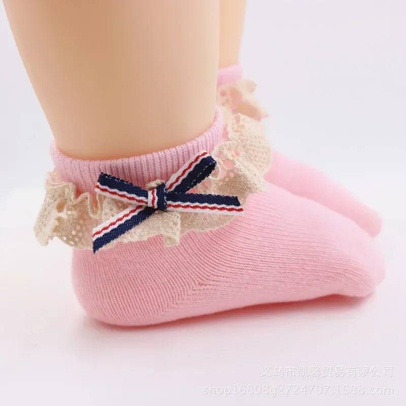 Children's Lace Bow Embroidery Spring Summer Autumn Baby Princess Korean Fashion Girls Lace Short Boneless Cotton Socks