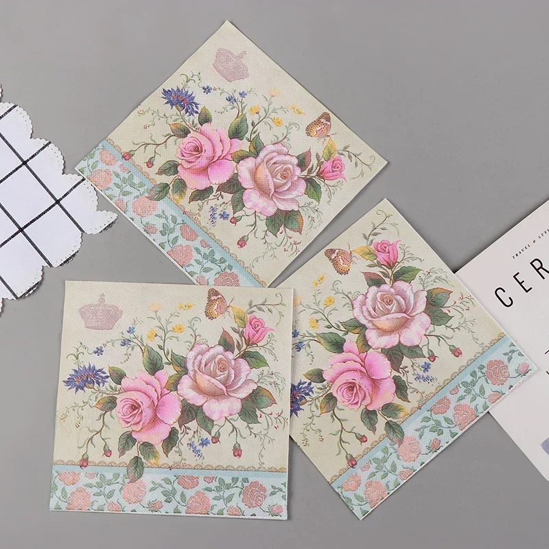 Summer Flora Cocktail Tissue 2-ply Food Grade Printed Butterfly Bone Bart Fragrance Free Drawer Paper 20pcs paper napkins