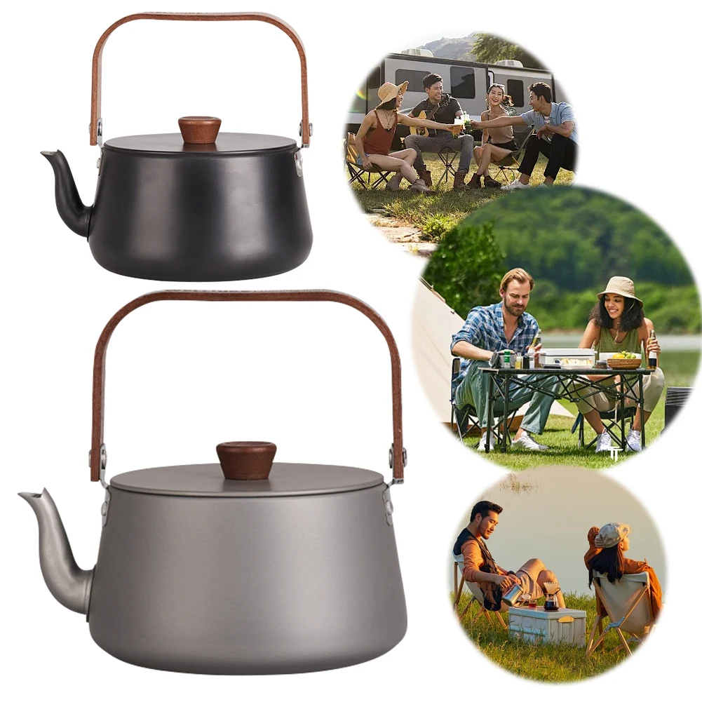 1.1L Boiling Stovetop Pot with Wooden Handle Lightweight Coffee Pot Aluminum Alloy for Outdoor Travel Camping