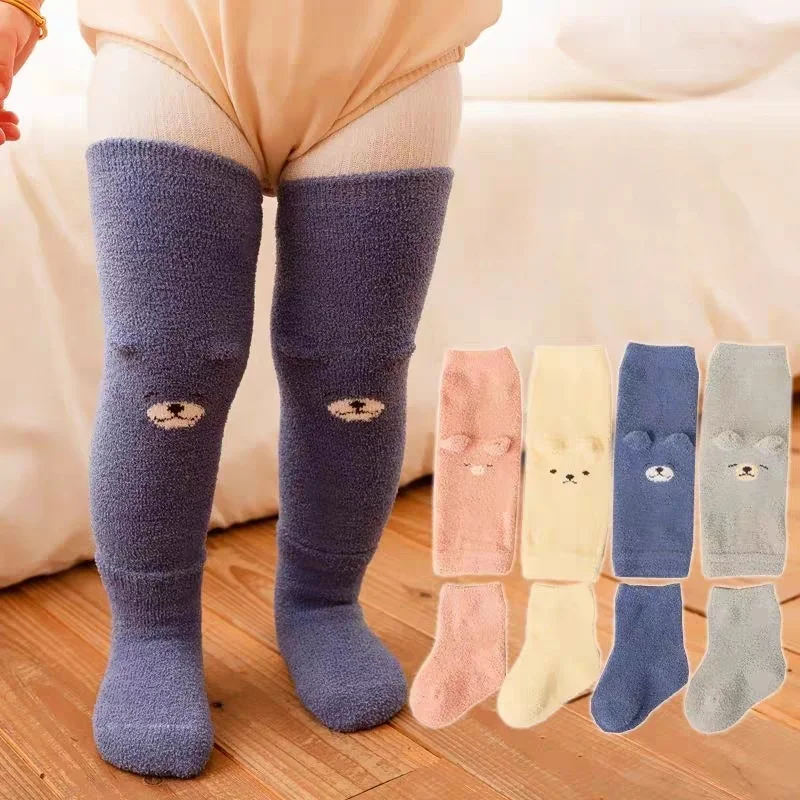 Cute Newborn Leg Warmer Socks Set Thickened Winter Baby Mittens Over Knee Protective Kneepad Infant Protection Socks