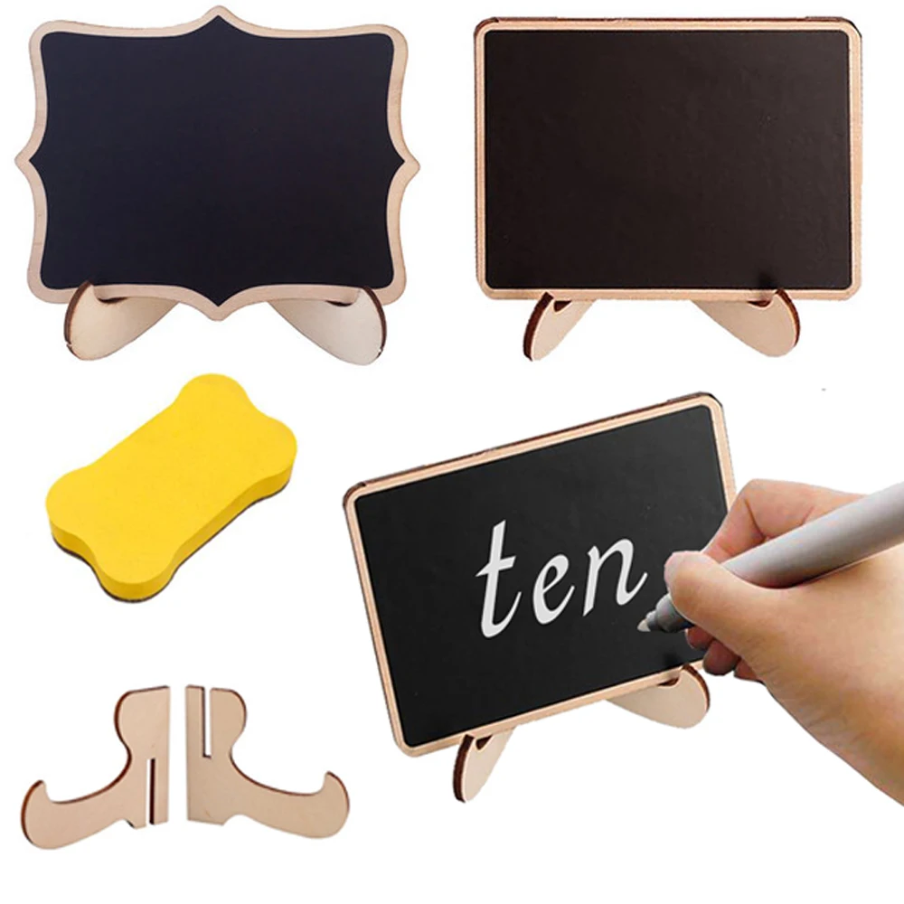 

10PCS/Set Mini Wooden Blackboard Chalkboard Message Table Number Tag with Eraser For Wedding Party Decor