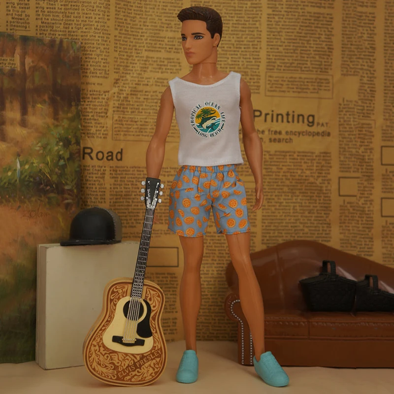 Moda 1/6 Vestiti Estivi Per Ken Boy Doll Outfit Canotta Bianca Canotta Pantaloncini Blu Pantaloni Per Barbie Boyfriend Ken Accessori