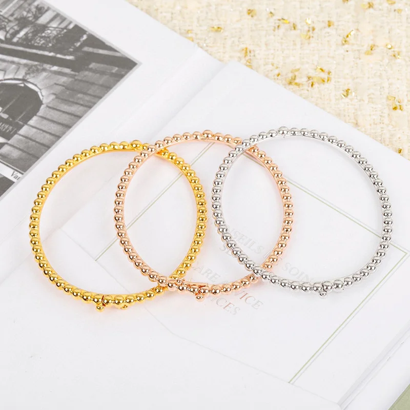 2022 Hot Top Brand Pure Sterling Jewelry Luxury Brand Rose Gold Beads Bangle Wedding Jewelry Around Classic Bangle
