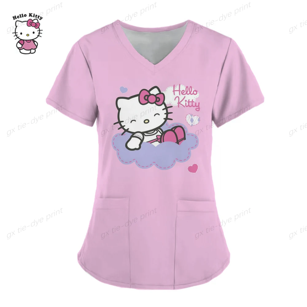 thumbnail image 1 of Camiseta Hello Kitty Camisetas Uniforme Enfermera Bolsillo Hello Kitty Cuello V Ropa Mujer Tops Hospital Top Mujer 2023 Uniforme Cuello, 1 of 5