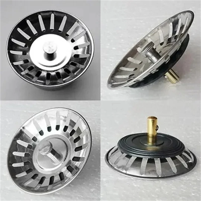Kitchen Sink Strainers with Handle Stopper Sink Drain Basket Stainless Steel Mesh Filter Waste Hole Trap Strainer