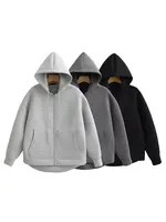 HH Autumn Women Gray Jacket With Hood Long Sleeve Big Pocket Zipper Jacket Coat Woman Loose Casual Outerwear Coat Tops 4