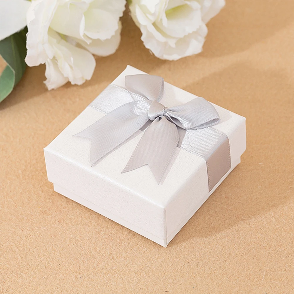 20Pcs White Jewelry Box with Bow DIY Necklaces Rings Earrings Bracelet Case Grey Sponge Weddings Valentine'day Gift For Girl