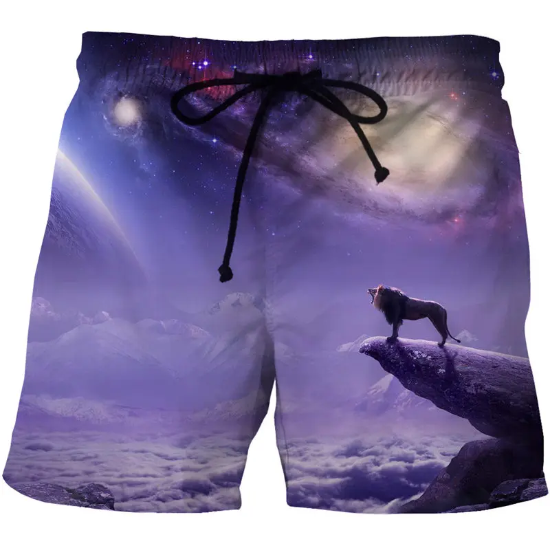 

Fire Tiger/Lion Graphics 3d Print SummerOversized Casual Beach Pants Trend Men Clothing Men's Shorts Quick Dry Swimming Shorts