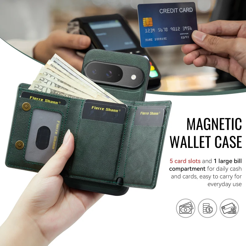 Magsafe-Compatible Magnetic Leather Wallet Phone Case with Card Slot & Stand