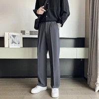 Spring Summer Men Suit Pants Wide Leg Long Drape Trousers Fashion Streetwear Clothing Solid Stretch Waist Oversize Pants Black 2