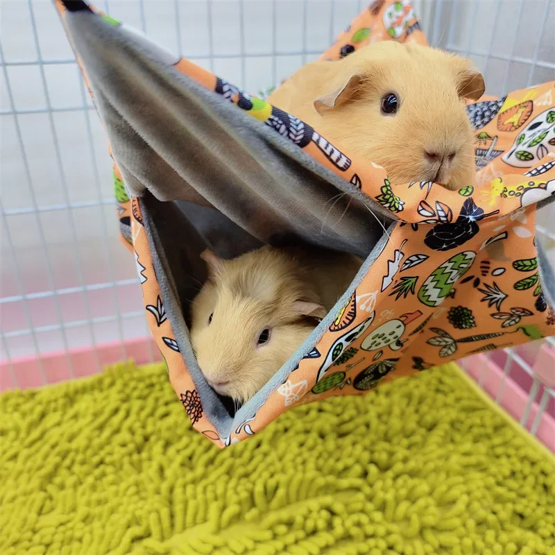Double Layer Pets Hammock Plush Warm Bed Hamster Cage Sleeping Pad Print Guinea Pig Bed Rodent Hammock Chinchilla Little House - Image 5