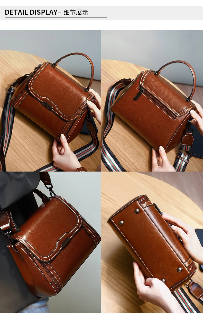 Oil Wax Cowhide Leather Women's Handbag 2024 New Crossbody Bag Lady Commuter Summer Bag Handbill Shoulder Messenger Bags 5