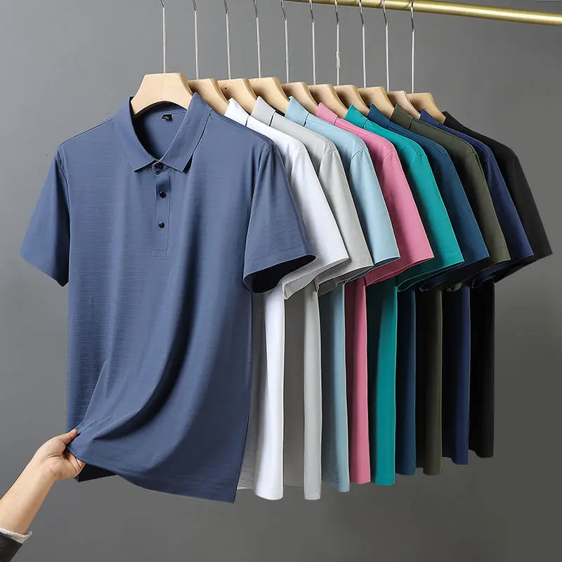 

2023 Men Summer Fashion Solid Color Polo Shirt Men Short-sleeved Quick Dry T-shirts Male Ice Silk Business Casual Polos D80