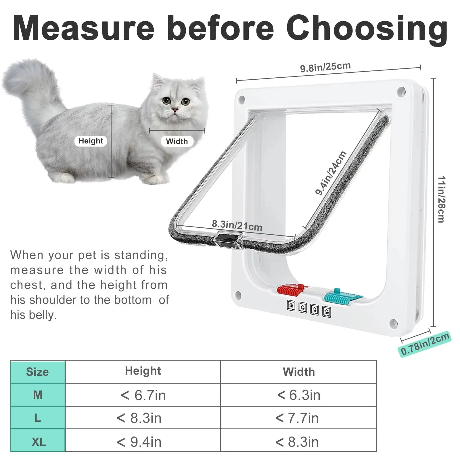 Weatherproof Cat Door with 4-Way Locking, for Cats up to 20 lbs, Interior/Exterior Pet Door for Doors, Cabinets, Garage – 4 Sizes 5