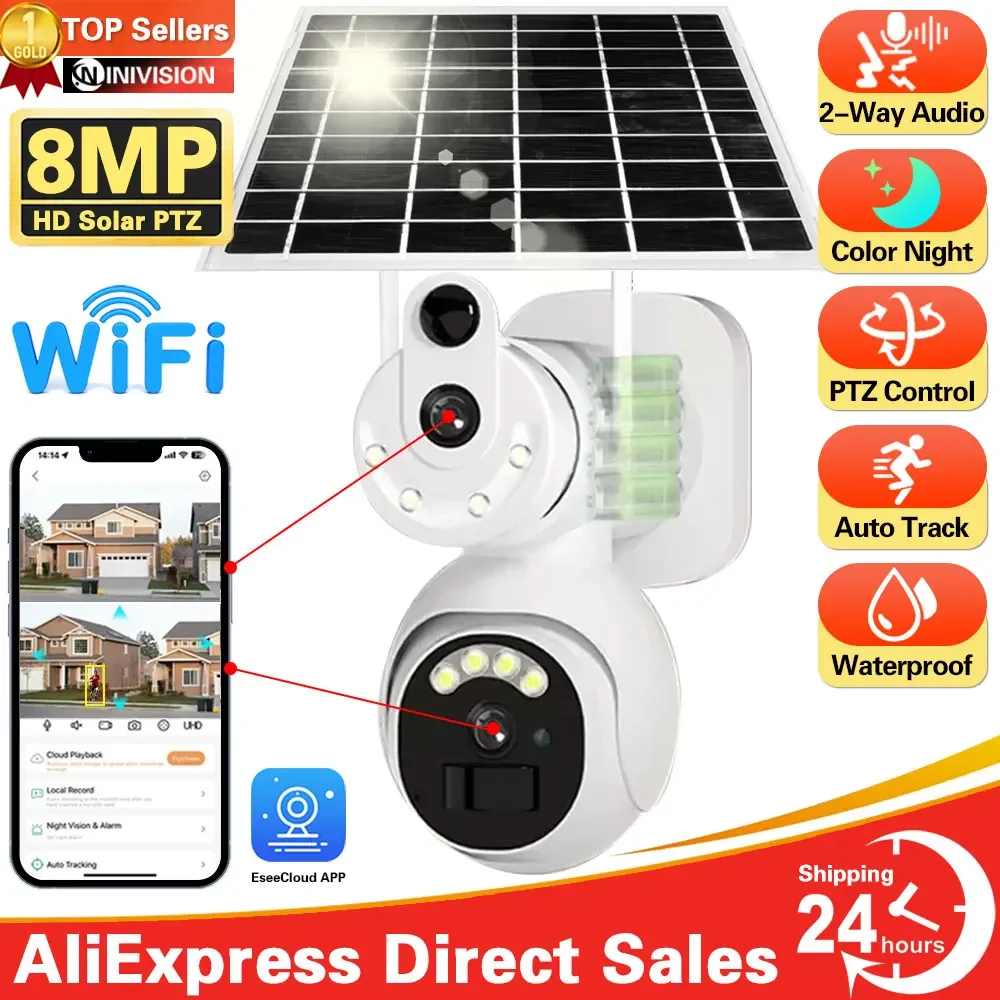 

8MP 4K Outdoor Two Way Audio Wifi Dual Lens Camera PTZ Wireless Solar Camera AI Auto Tracking CCTV Surveillance Yours Solar Cam