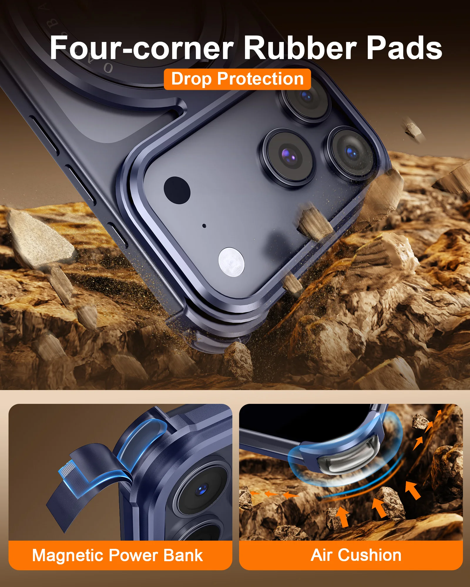 Eary for iPhone 17 Pro Max Aluminum Frameless Case Compatible for MagSafe 360°Rotate Stand Thicken Shockproof Protection Bumper