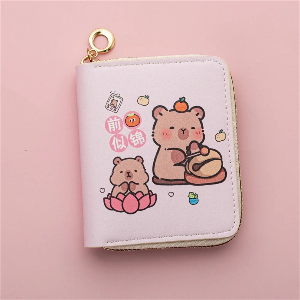 Vintage Capybara Money Coin Purse PU Leather Zipper Credit Card Holoder INS Style Card Wallets for Girls Students Gift Clutch