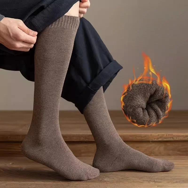 Winter Thick Warm Knee-High Men's Wool Socks Merino Calf Socks Casual Cashmere Terry Fashion Stockings 3 Pair