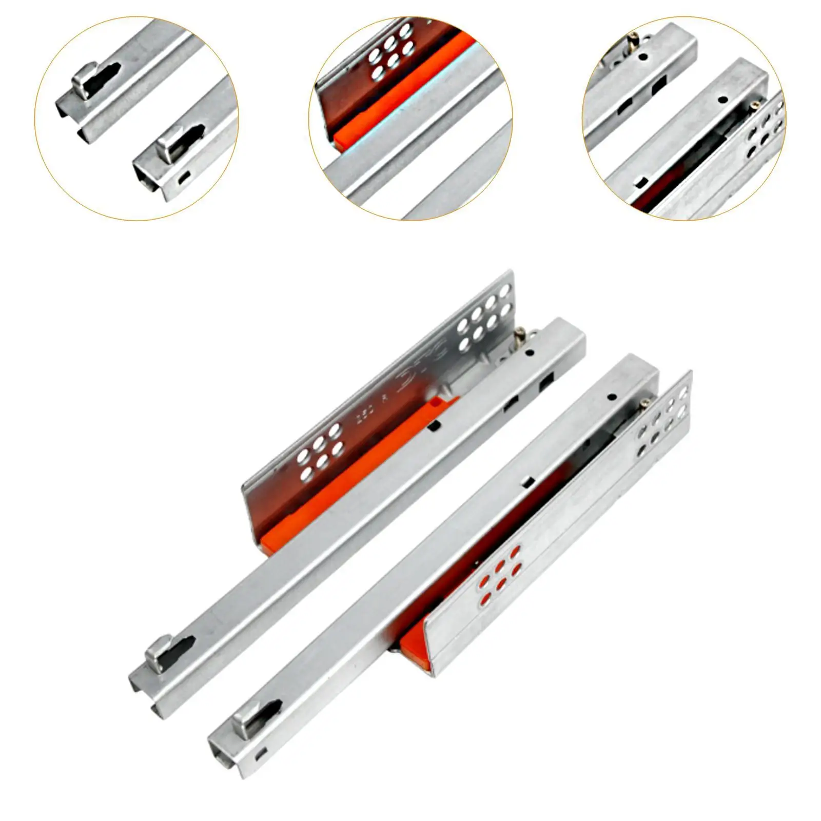 2 Pieces Drawer Slide Rails Hardware Easy to Install Metal Heavy Duty Under Mount for Furniture Bath Dresser Kitchen Cabinet