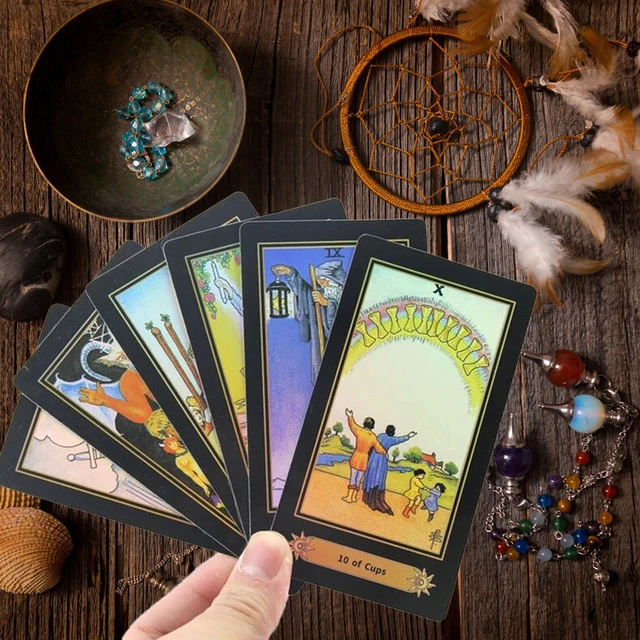 78-Card Holographic Gold Foil Tarot Deck With Guidebook - Black Silver Totem Design, Waterproof