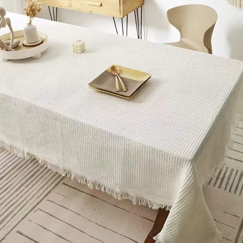 

20031 Small fresh cotton and linen tablecloth, small daisy, rural student dormitories, white dustproof and non slip decorative c