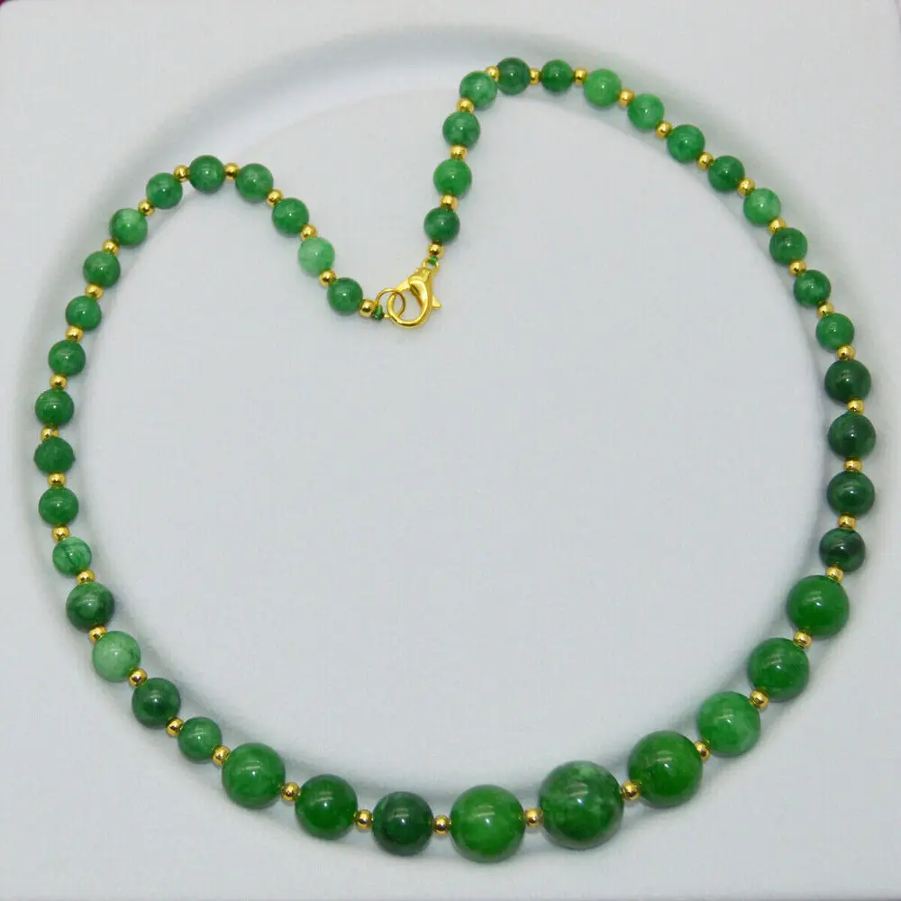 

New 6-14mm Natural Green Jade Jasper Gemstone Round Beads Tower Necklace 18''