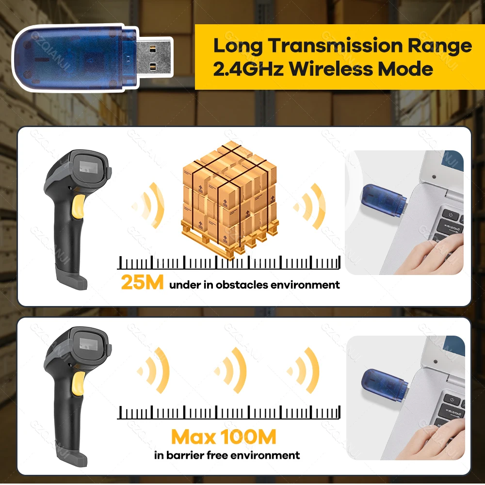 1D/2D Barcode Scanner 2.4G Wireless Bluetooth USB Compatible QR Bar code Reader for POS Inventory Supermarket Mobile Screen