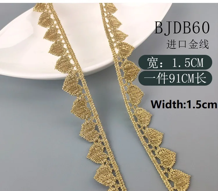 5 Yards Gold Stickerei Blume Spitzenbesatz Stricken Hochzeit DIY handgemachte klassische Stil Patchwork Band Nähzubehör Handwerk – Detail 8