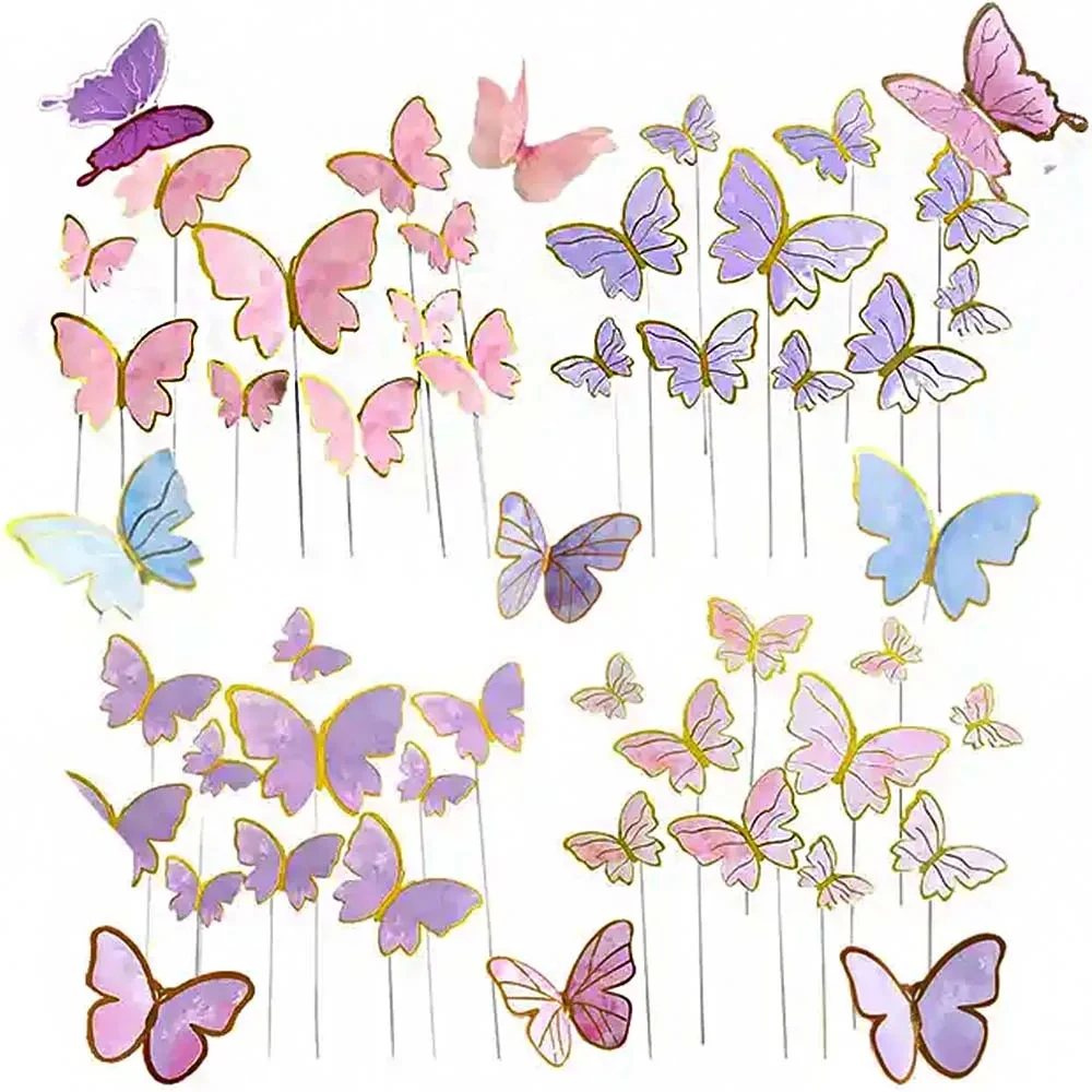 Purple Pink Butterfly Cake Topper - Elegant Birthday & Wedding Decoration