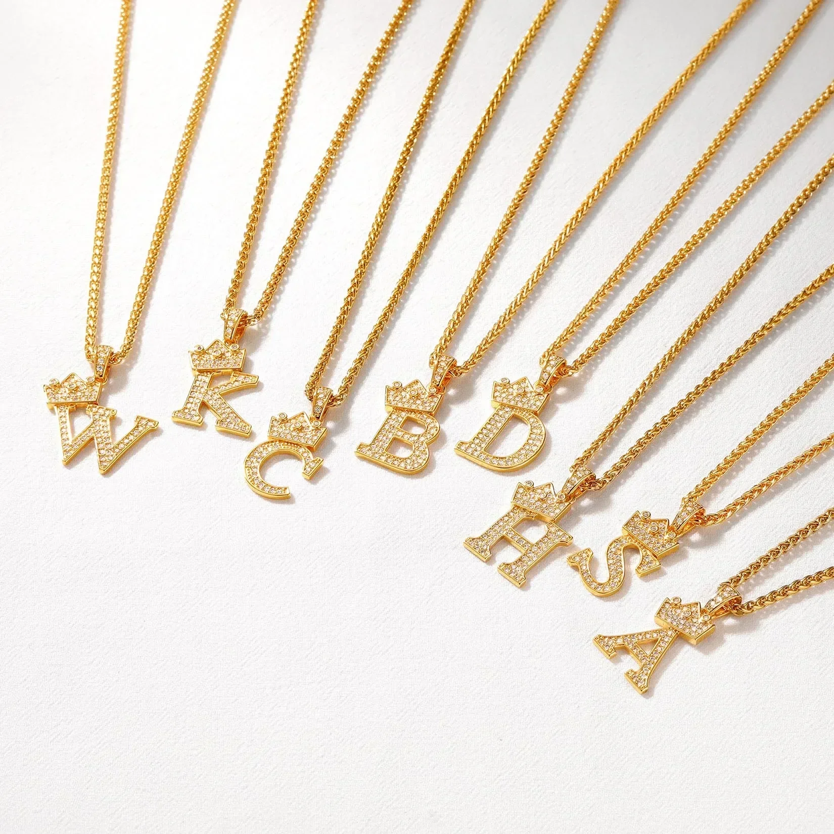 U7 Bling Crowned Initial Necklace Statement Women Letter