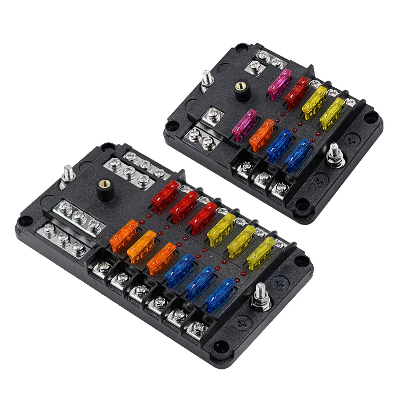 Enhanced Fuse Holder Box with 12 & 6-Way Blade Fuse Slots and Warning Indicator, 32V 100A Power Distribution Panel