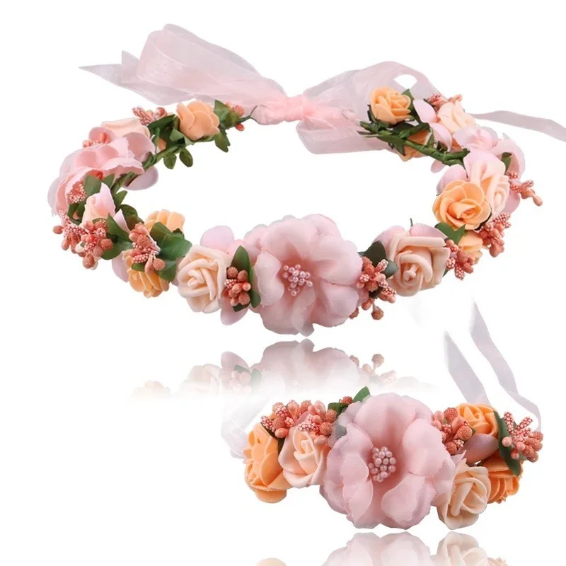 

2pcs/set Sweet Ladies Headwear Women Floral Flowers Wedding Hair Accessories Hair Bands Lady Girls Headbands Bridal Headdress