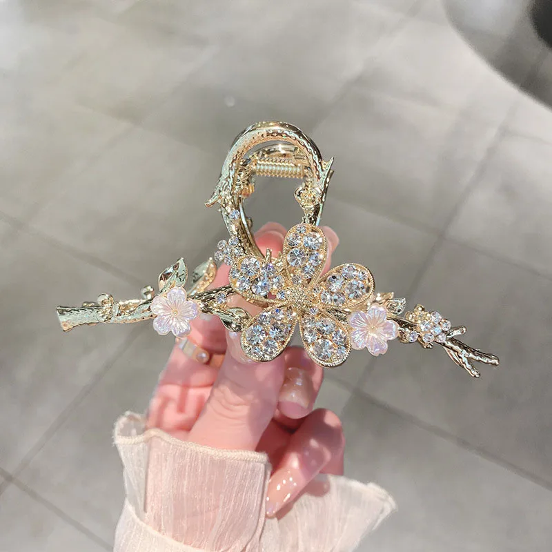 new Fashion temperament twigs flower Rhinestone hair Hairpin Shark Clip Headwear for Women Ponytail Crab Grips Hair Accessories luxury rhinestone waist belt for women fashion famale thin waist chain temperament ethnic style lady thin belt brand chain belt