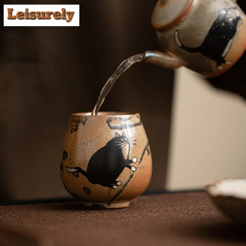 Japanese Imitation Wood-fired Porcelain Teacup Retro Zhiye Cat Ceramic Tea Bowl Household Large Single Master Mug Kung Fu Teaset