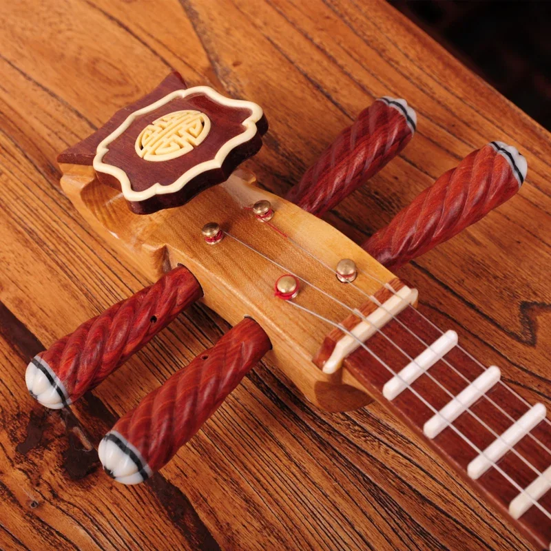 Xiaoruan National Musical Instrument Elm Carved Rosewood Border with Ruan Box Picks