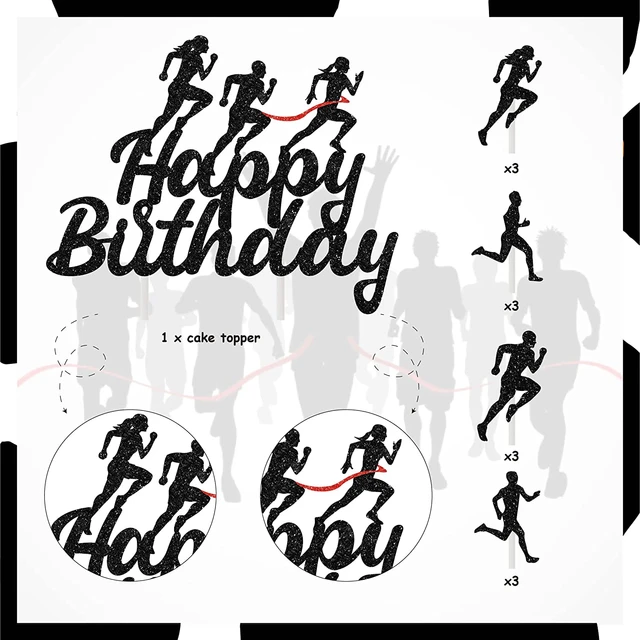 Cheereveal Black Marathon Theme Happy Birthday Cake Topper Birthday Party Cake  Decoration Running Cupcake Topper Party Supplies - Cake Decorating Supplies  - AliExpress