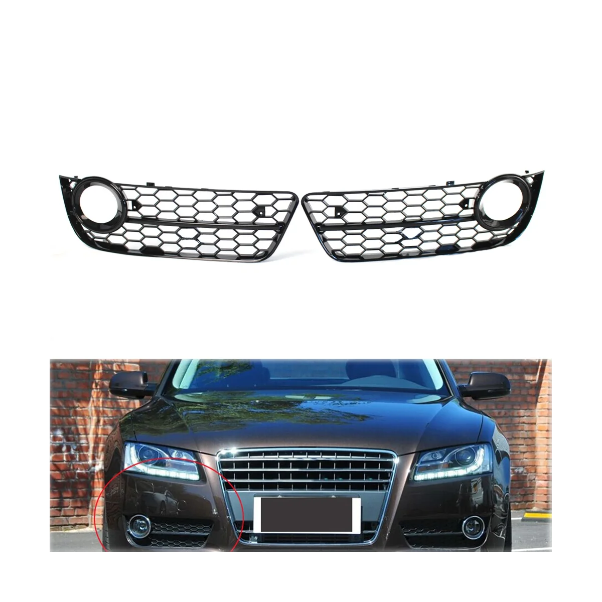 

1Pair Car Front Grille Grill Lower Bumper Fog Light Cover Trim for Audi A5 Coupe/Sportback 08-11 Cabriolet 10-11 B