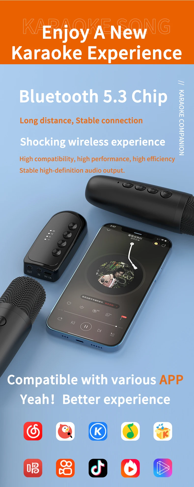 Description Picture 6 of itemVAORLO DSK1 Original Bluetooth Wireless Moving-Coil Microphones Karaoke Companion KTV DSP Mixer For Wired Speaker/PC/TV/Car Kit