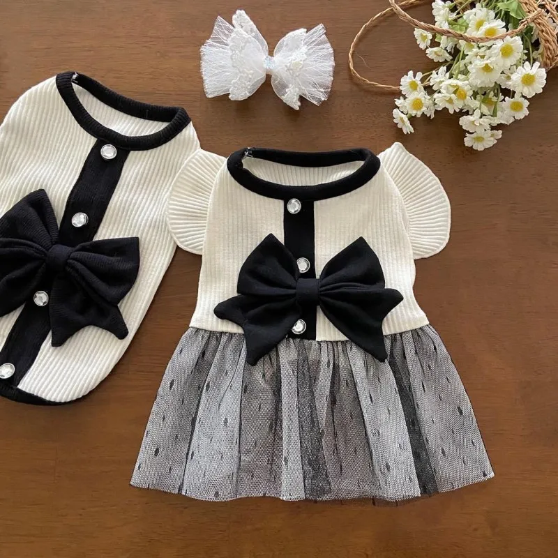 Pet Dog Clothes Luxury Dog Dress Bowknot Lace Summer Puppy Skirts Cotton T Shirt